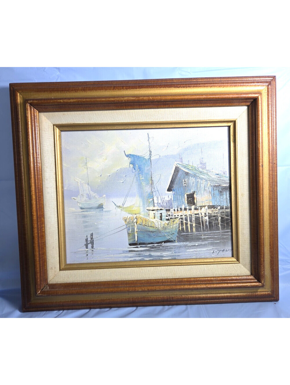 Maritime oil painting on canvas by L Thomas Signed 10"x8"